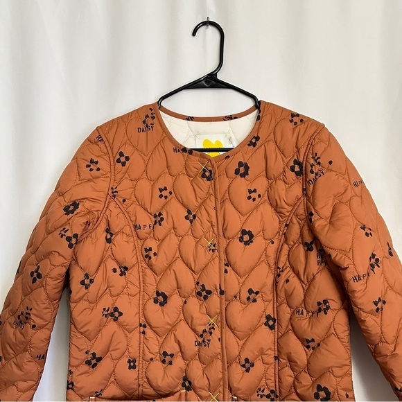 NWT Kerri Rosenthal Heart Print Winter Quilted Jacket Rust Orange Color sz L - Picture 2 of 16